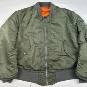 VTG ALPHA Industries 80s MA-1 Flyers Jacket Olive Sz Large 0615-00-573-8335